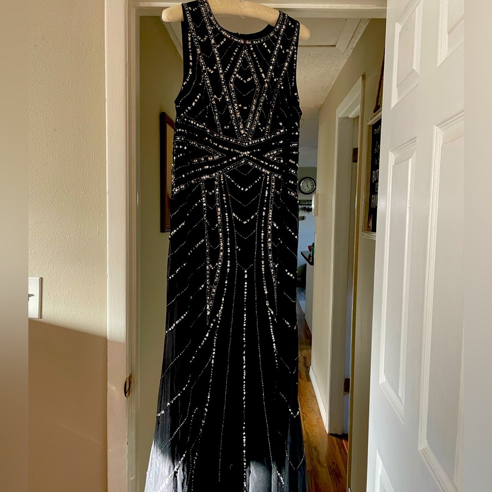 Adrianna Pappel beaded deco style sleeveless gown sz 16